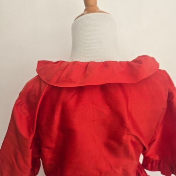 Sara Campbell Silk Blouse Red Evening Event Ruffle Collar Holiday Women Large - Picture 6 of 10